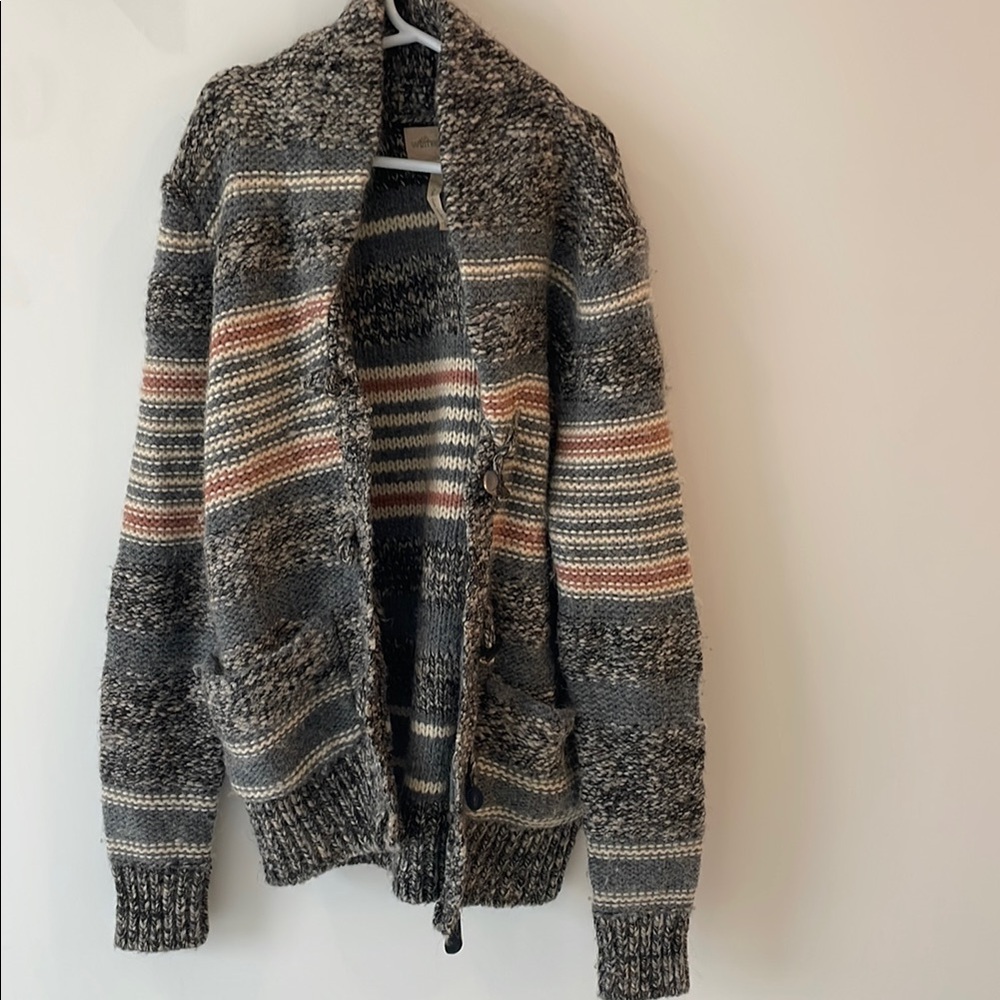Wilfred Gray and Cream Cardigan Sweater Cozy Knit